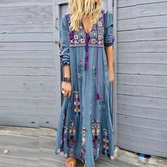 Casual Vintage Maxi Jurk - Ine