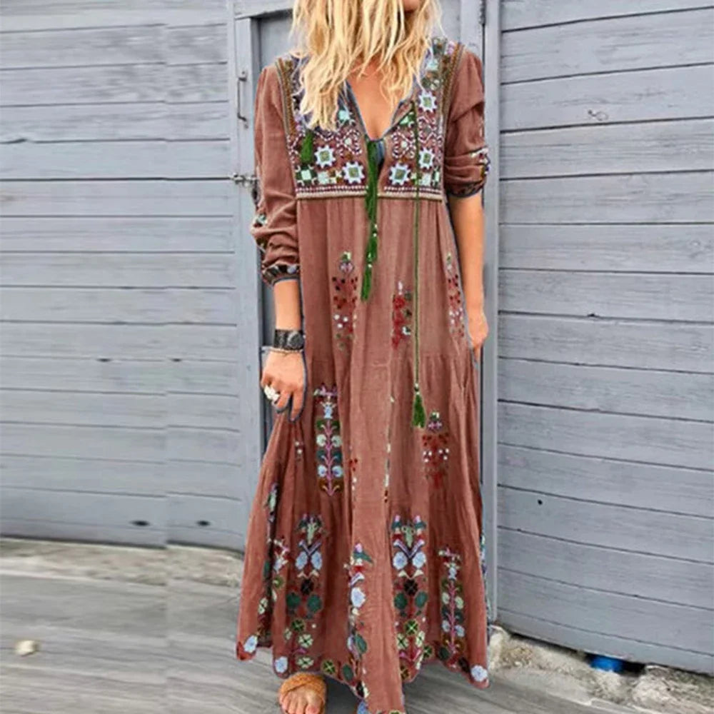 Casual Vintage Maxi Jurk - Ine