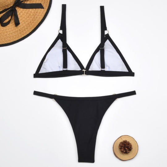 Push-up Bikini Set met Metalen Ringen in Goud - Gertrude