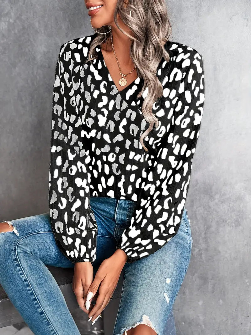 V-hals blouse met luipaardprint - Mette