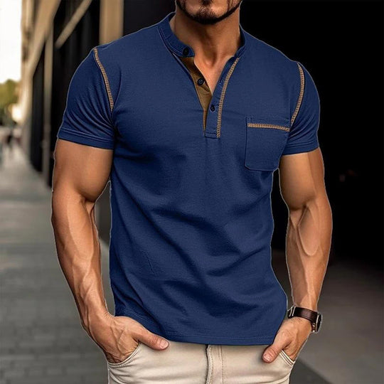 Luxe Colorblock Henley Kraag Polo - Johan