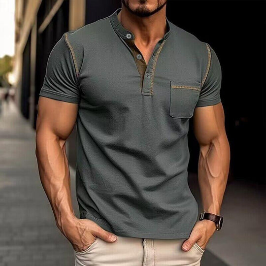 Luxe Colorblock Henley Kraag Polo - Johan