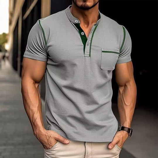 Luxe Colorblock Henley Kraag Polo - Johan