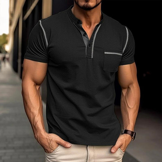 Luxe Colorblock Henley Kraag Polo - Johan