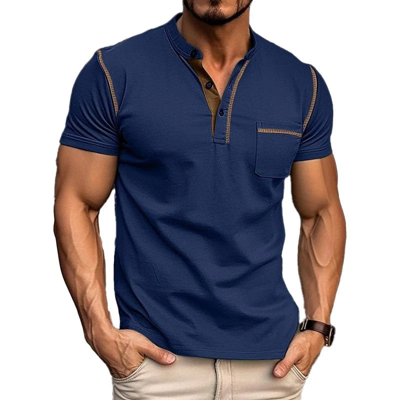 Luxe Colorblock Henley Kraag Polo - Johan